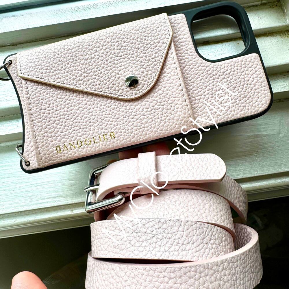 NEW Bandolier Pink Hailey Pebbled Leather 13 iPhone Crossbody Wallet Case SET!